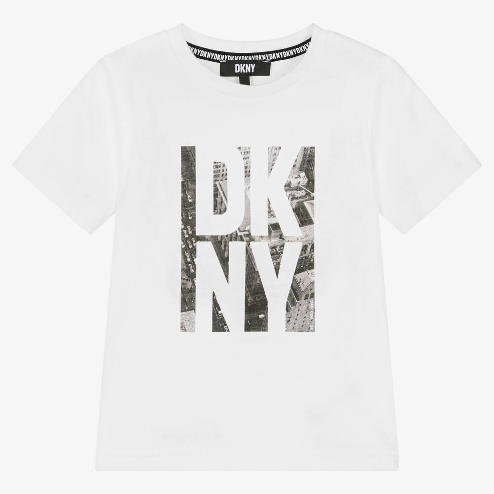 DKNY - Boys White Cotton Logo T-Shirt | Childrensalon