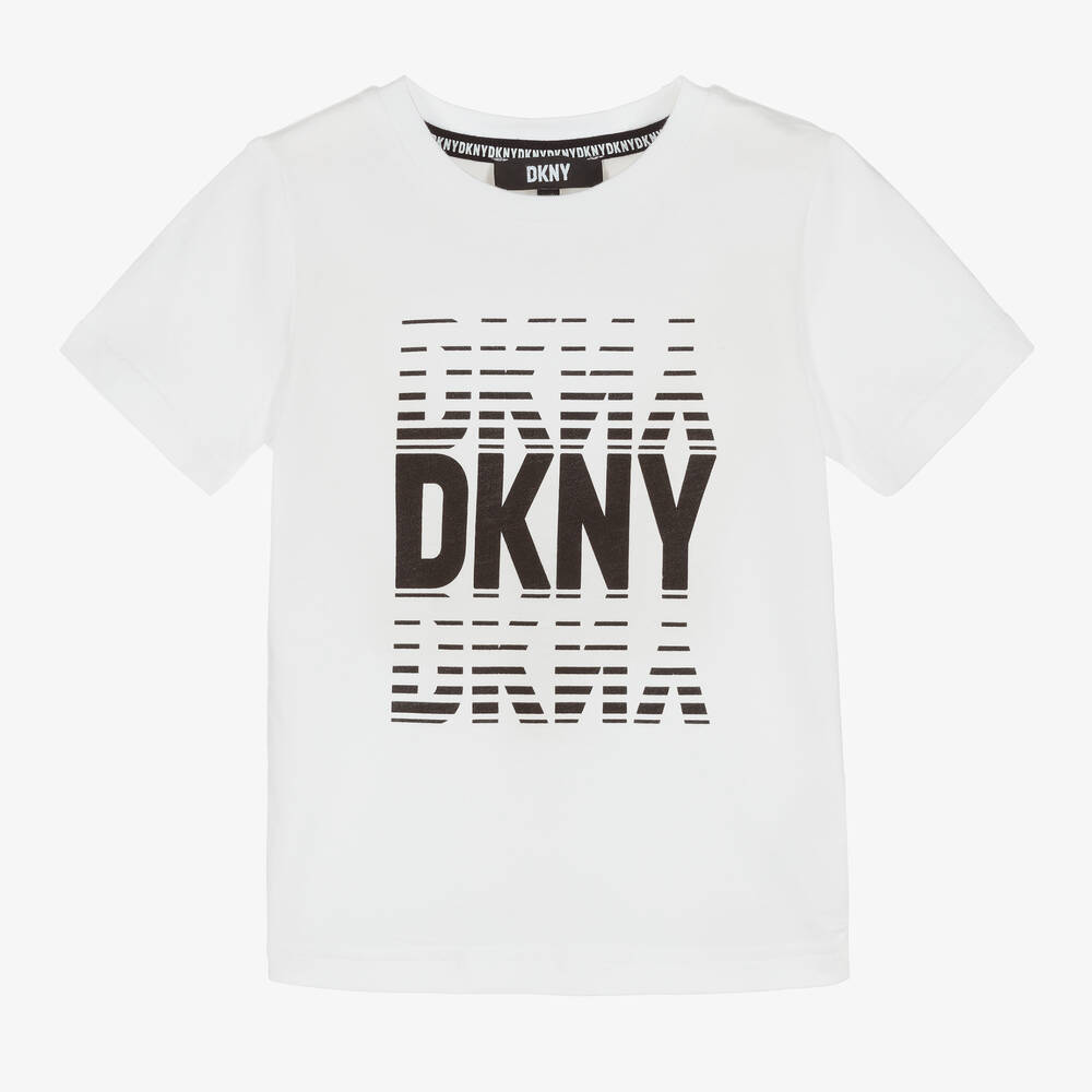 DKNY - Boys White Cotton Logo T-Shirt | Childrensalon