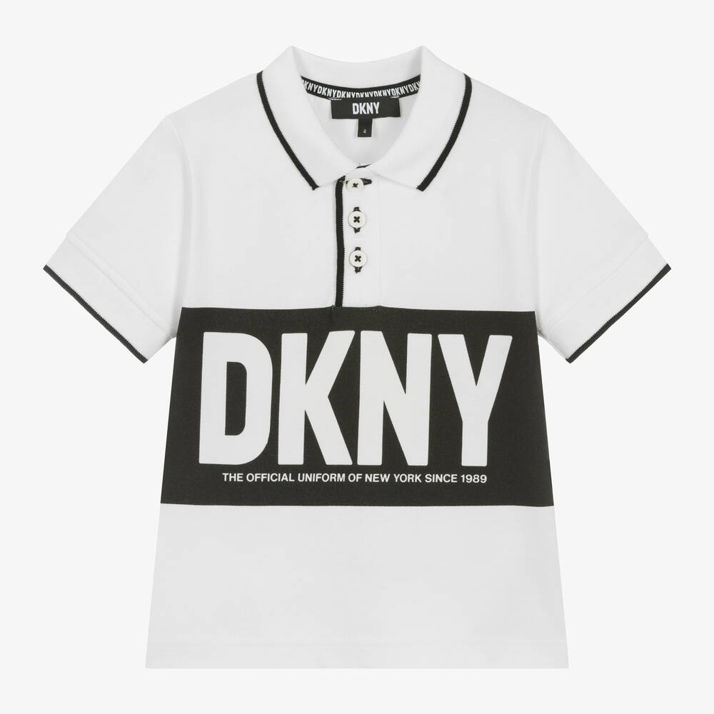 DKNY- Boys White Cotton Polo Shirt | Childrensalon Outlet