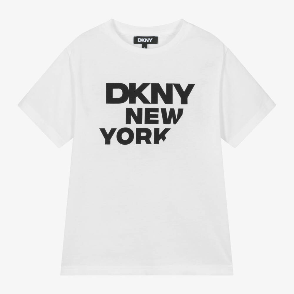 DKNY-Футболка из белого хлопка с черным эмблемой для мальчиков | Childrensalon Outlet