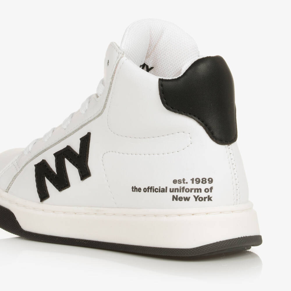 DKNY-حذاء رياضي بكاحل عالي جلد لون أبيض وأسود | Childrensalon Outlet