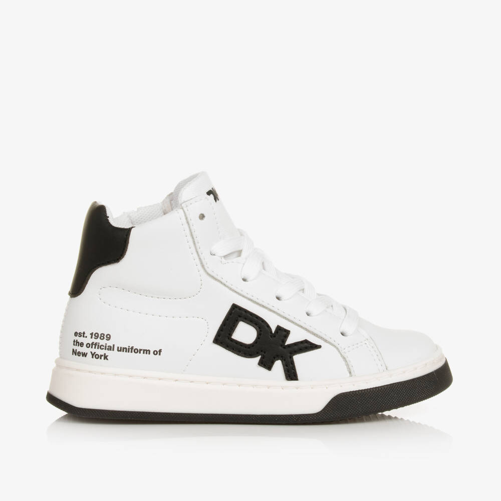 DKNY-حذاء رياضي بكاحل عالي جلد لون أبيض وأسود | Childrensalon Outlet