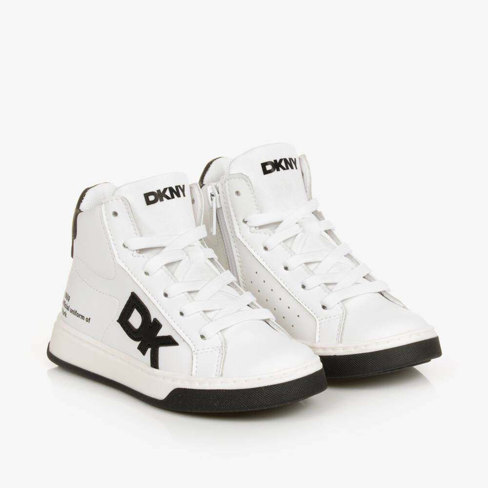 DKNY-Boys White Leather High-Top Trainers | Childrensalon Outlet