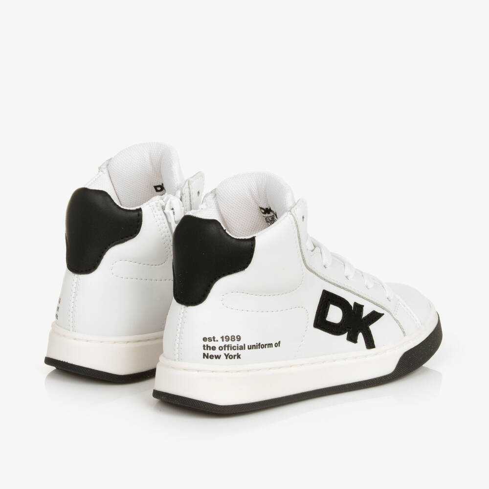 DKNY-حذاء رياضي بكاحل عالي جلد لون أبيض وأسود | Childrensalon Outlet
