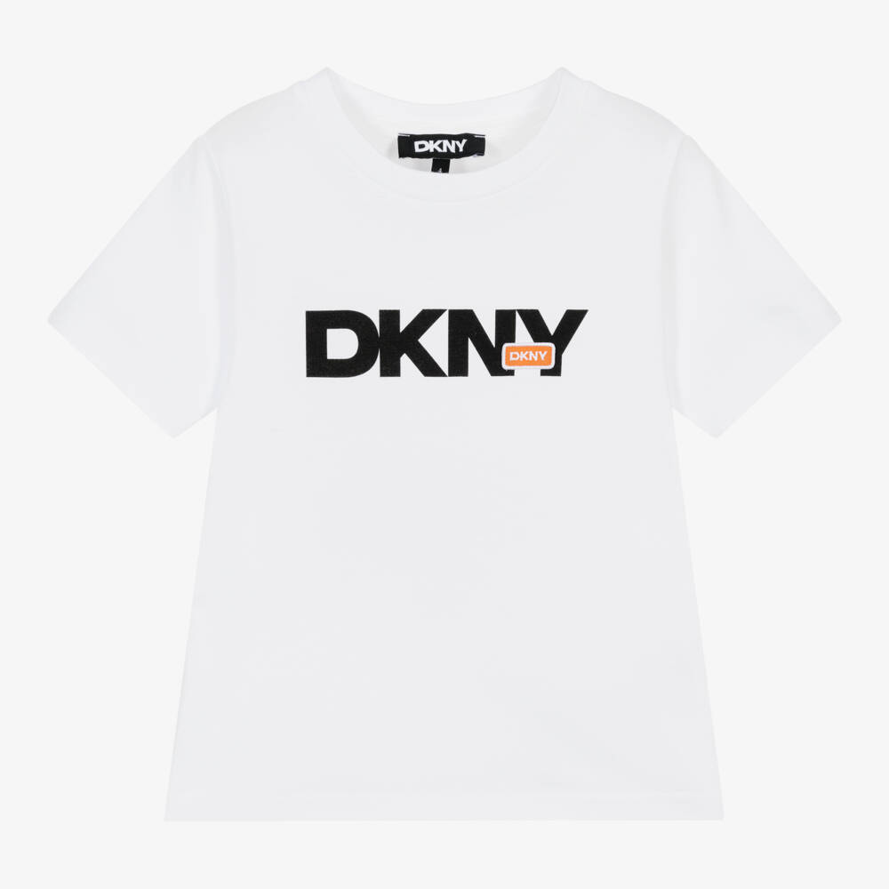 DKNY-Boys White Logo Cotton Tee | Childrensalon Outlet