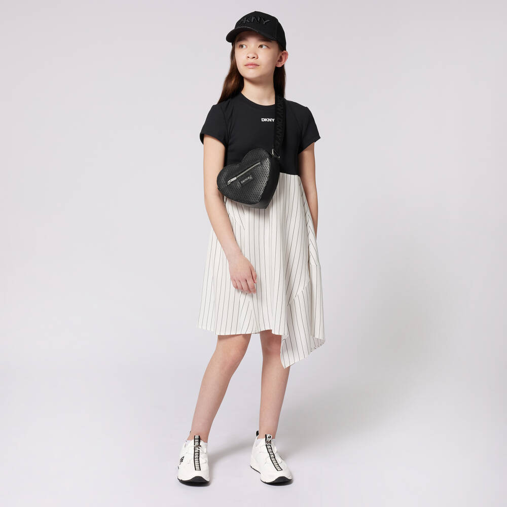 DKNY-فستان للبنات بحافة غير متساوية ومخططة | Childrensalon Outlet