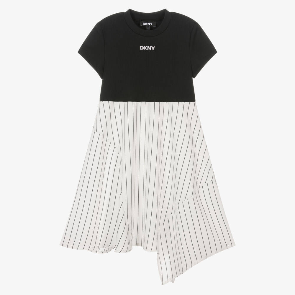 DKNY-فستان للبنات بحافة غير متساوية ومخططة | Childrensalon Outlet