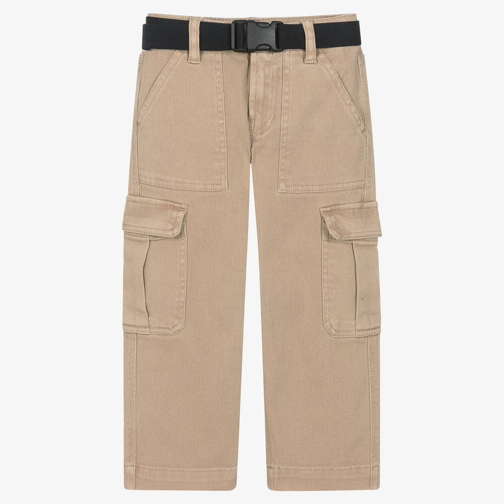 DKNY - Pantalon cargo beige en coton fille | Childrensalon