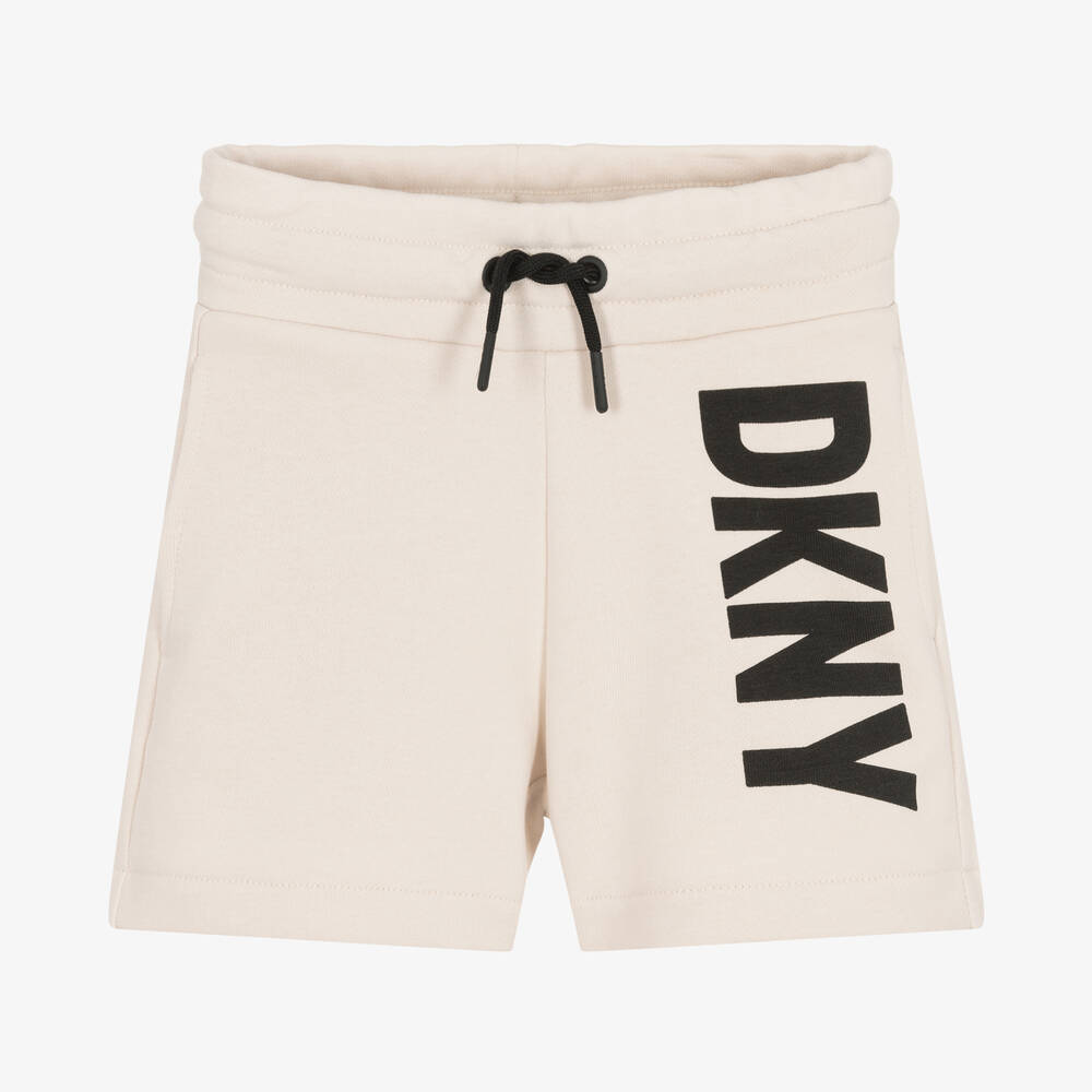 DKNY - Girls Beige Cotton Logo Shorts | Childrensalon
