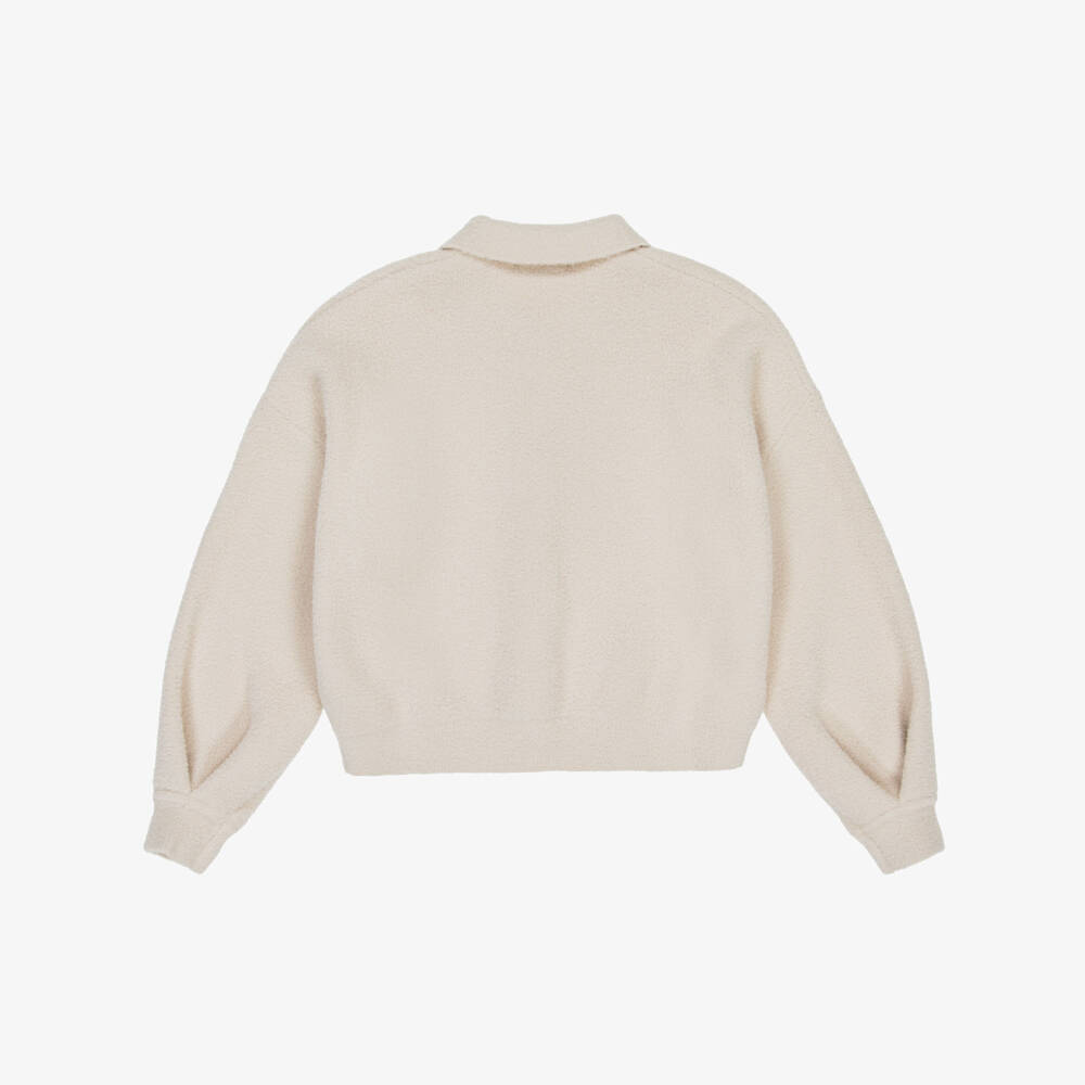 DKNY-Girls Beige Fluffy Knit Cardigan with Collar | Childrensalon Outlet