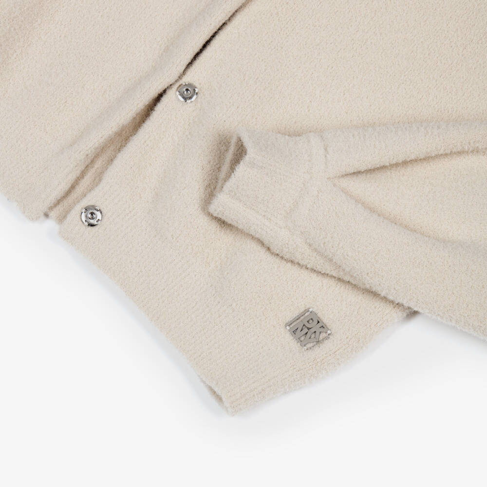 DKNY-Girls Beige Fluffy Knit Cardigan with Collar | Childrensalon Outlet