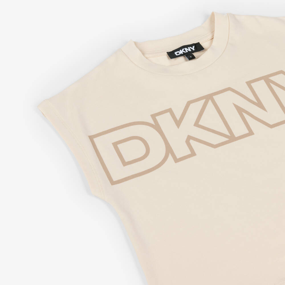 DKNY-Girls Beige Logo Print T-Shirt | Childrensalon Outlet