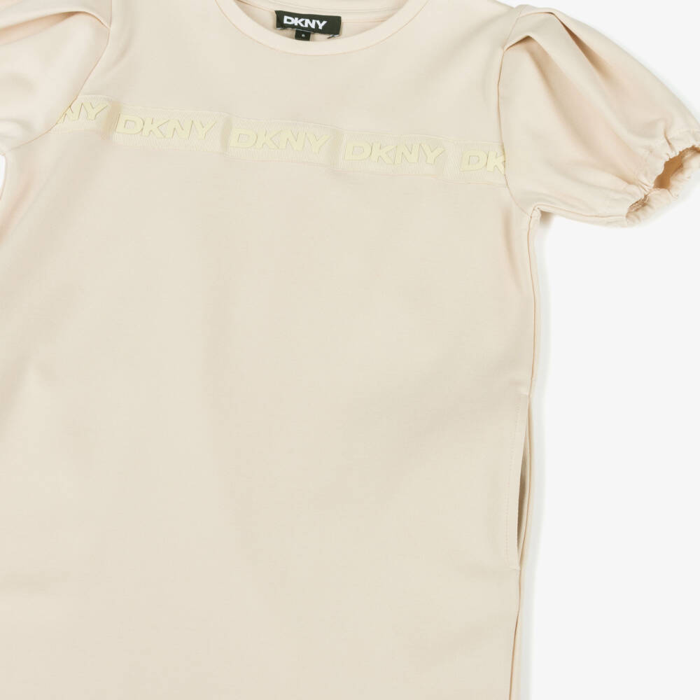 DKNY-Girls Beige Milano Jersey Dress with Logo Tape | Childrensalon Outlet