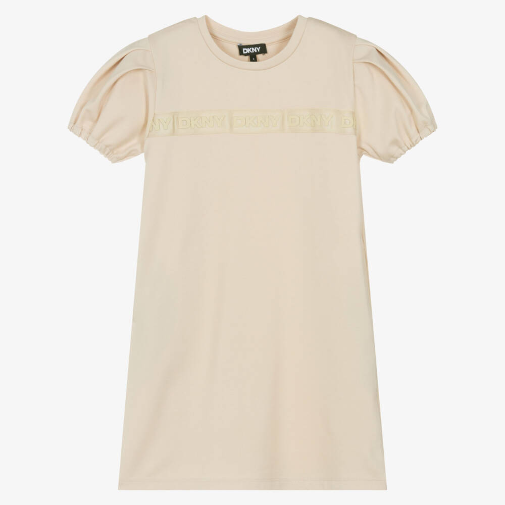 DKNY-Girls Beige Milano Jersey Dress with Logo Tape | Childrensalon Outlet