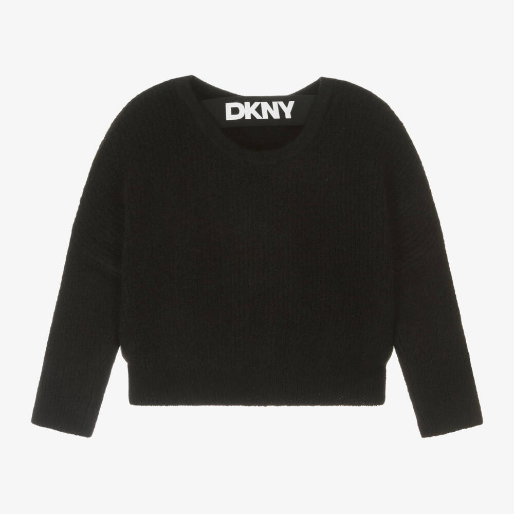 DKNY-Girls Black Cosy Knit Sweater | Childrensalon Outlet