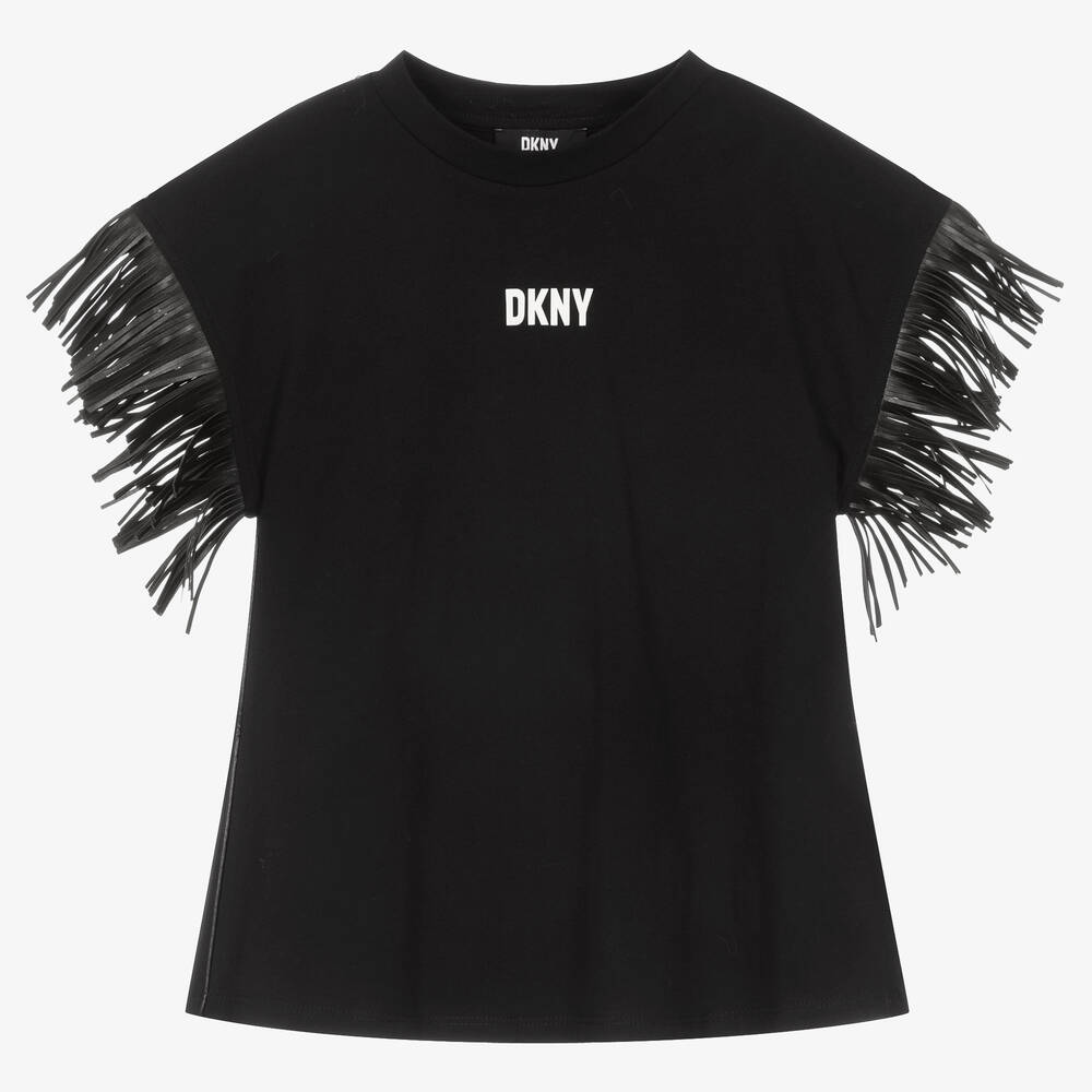 DKNY-Girls Black Cotton Fringe Dress | Childrensalon Outlet