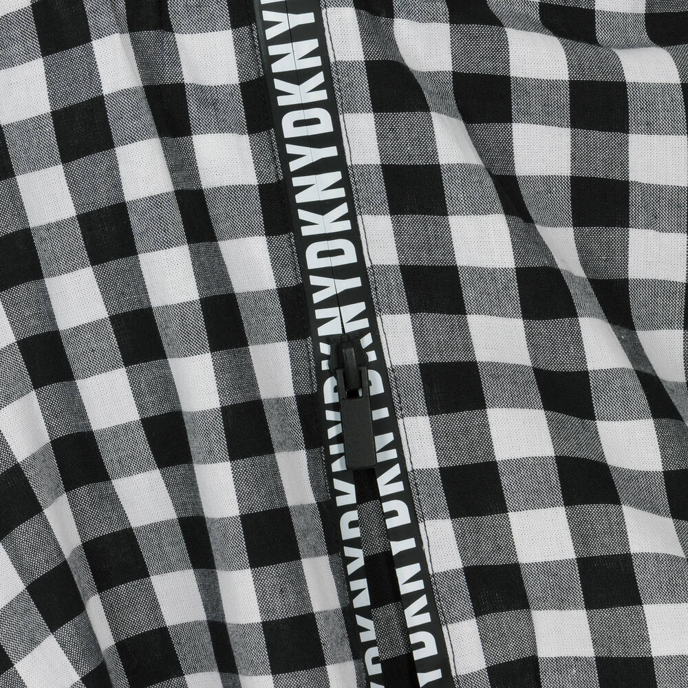 DKNY-فستان قطن جينغهام لون أسود وأبيض | Childrensalon Outlet