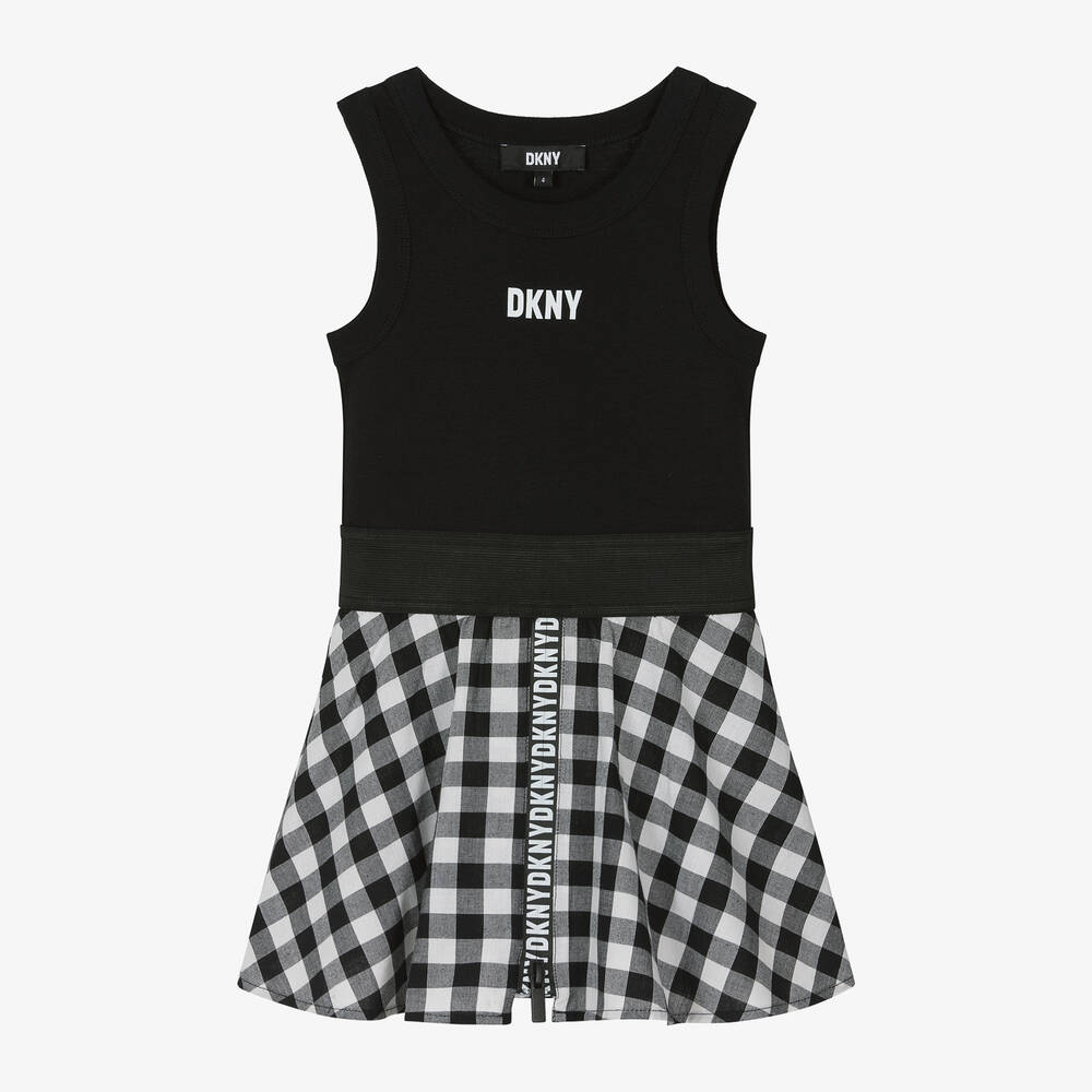 DKNY-Girls Black Cotton Gingham Dress | Childrensalon Outlet