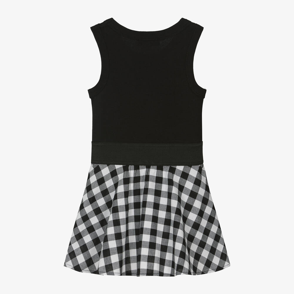 DKNY-فستان قطن جينغهام لون أسود وأبيض | Childrensalon Outlet