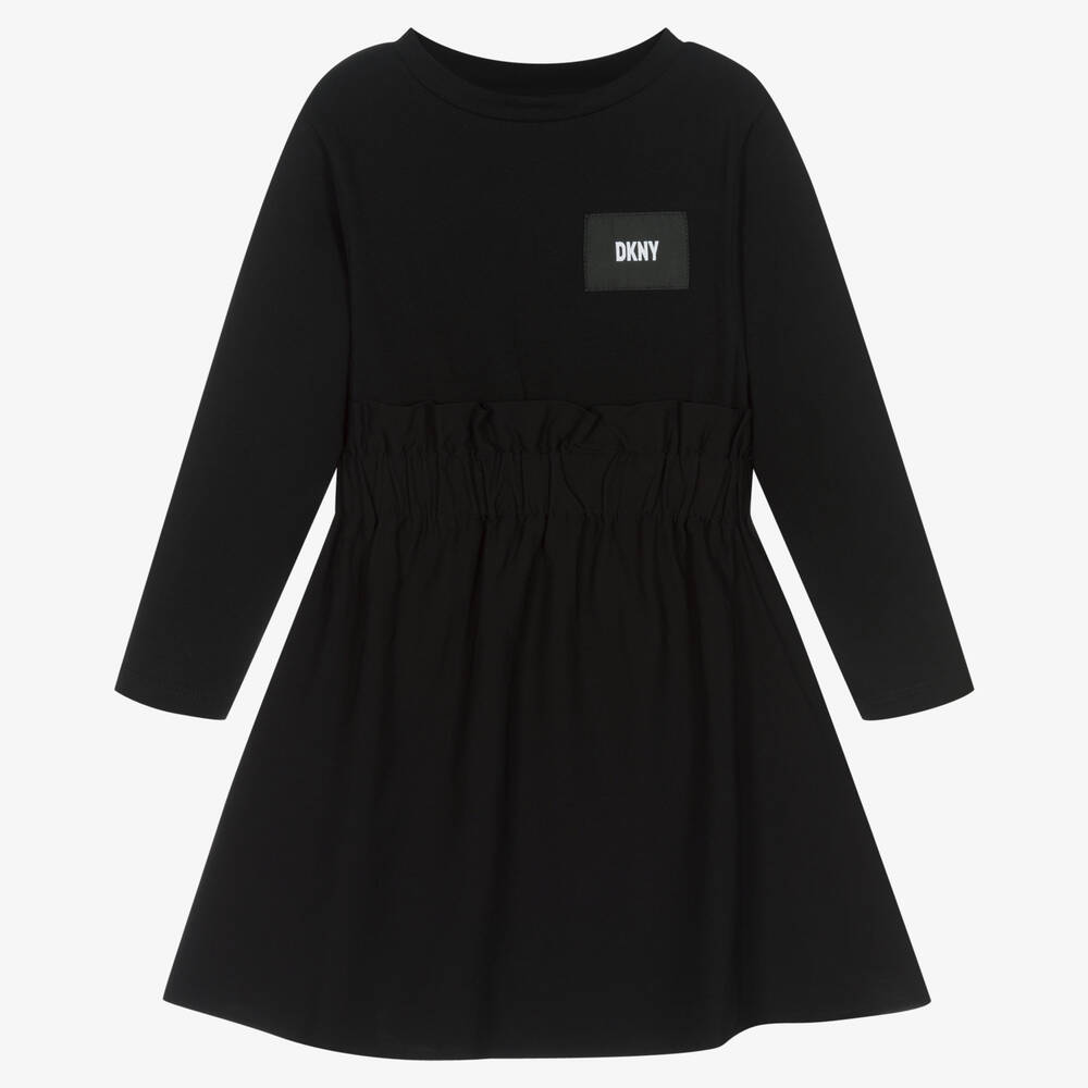 DKNY - Robe noire en jersey de coton fille | Childrensalon