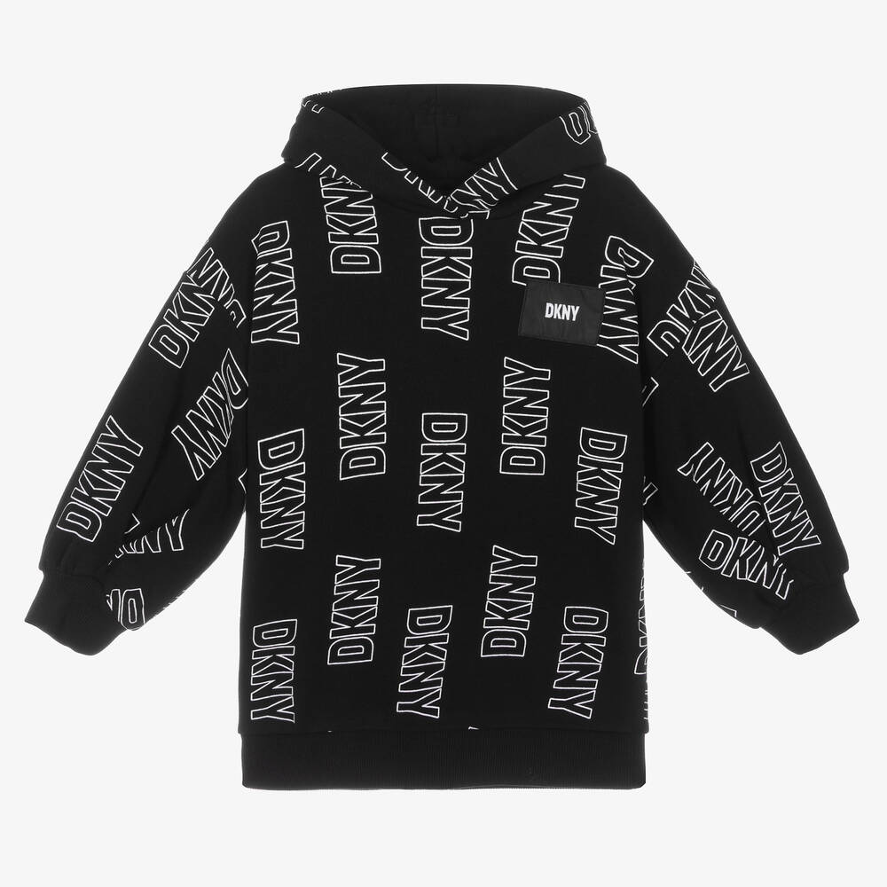 DKNY - Robe à capuche noire en coton Fille | Childrensalon
