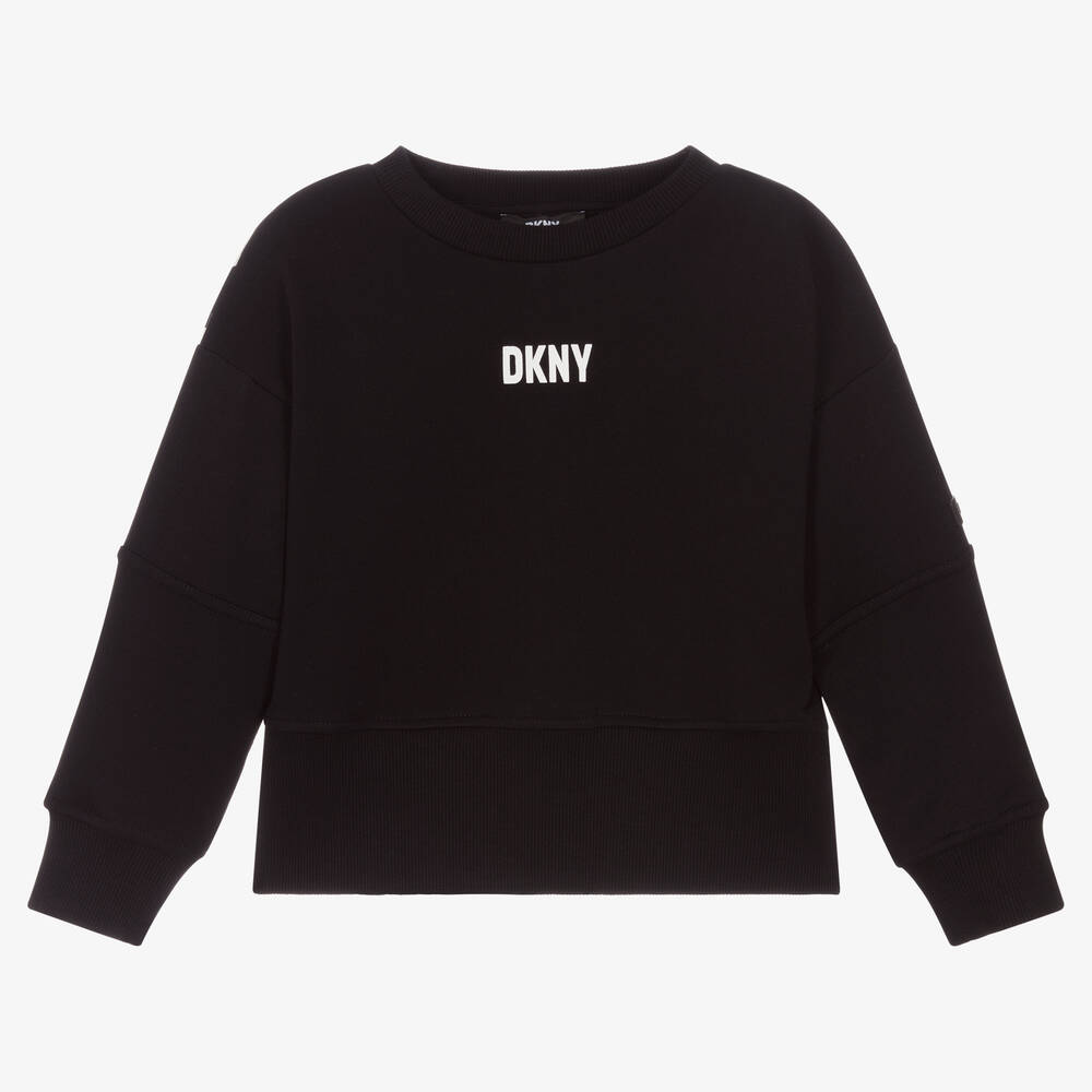 DKNY - سويتشيرت قطن جيرسي لون أسود للبنات | Childrensalon