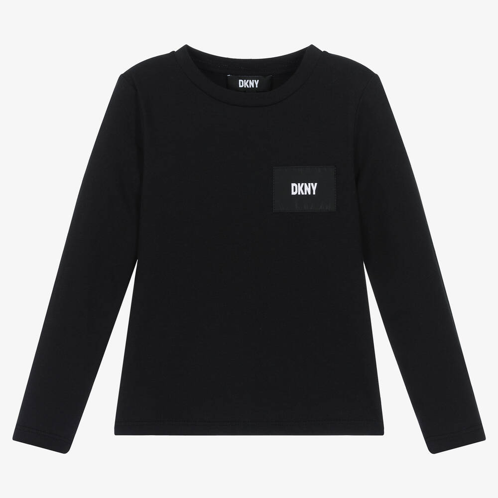 DKNY - Haut noir en jersey de coton fille  | Childrensalon