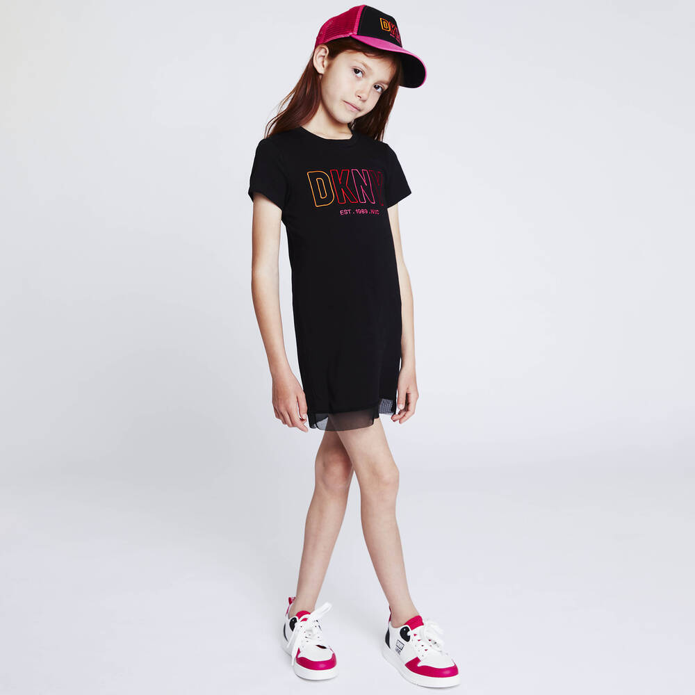 DKNY-Girls Black Cotton Logo Dress | Childrensalon Outlet
