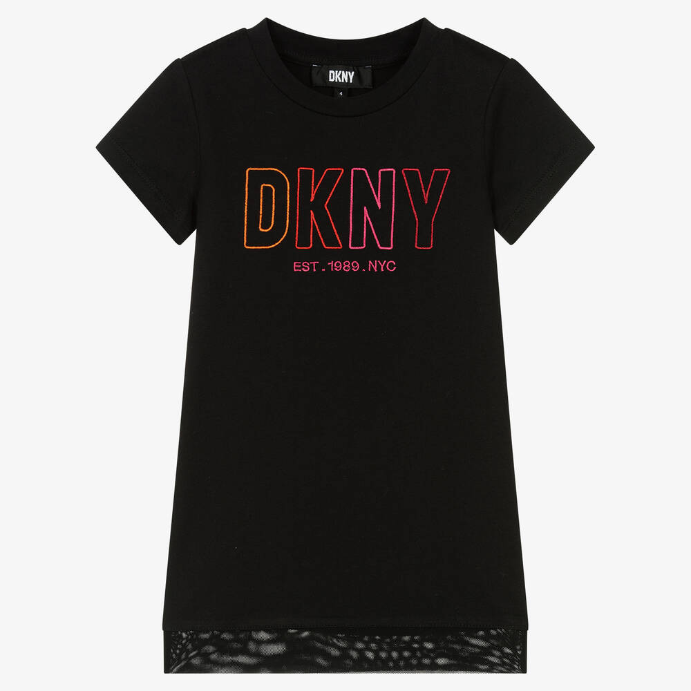 DKNY - Schwarzes Baumwollkleid für Mädchen | Childrensalon
