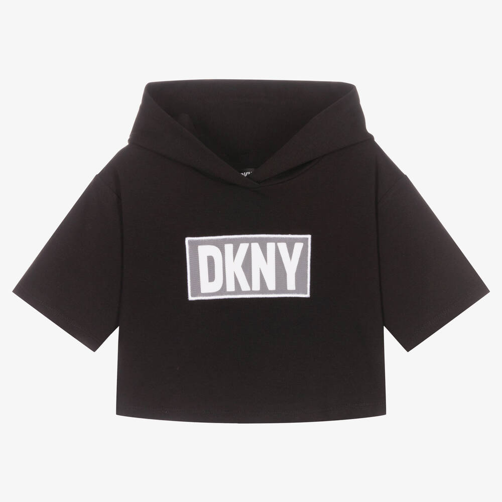 DKNY - Girls Black Cotton Logo Hoodie | Childrensalon