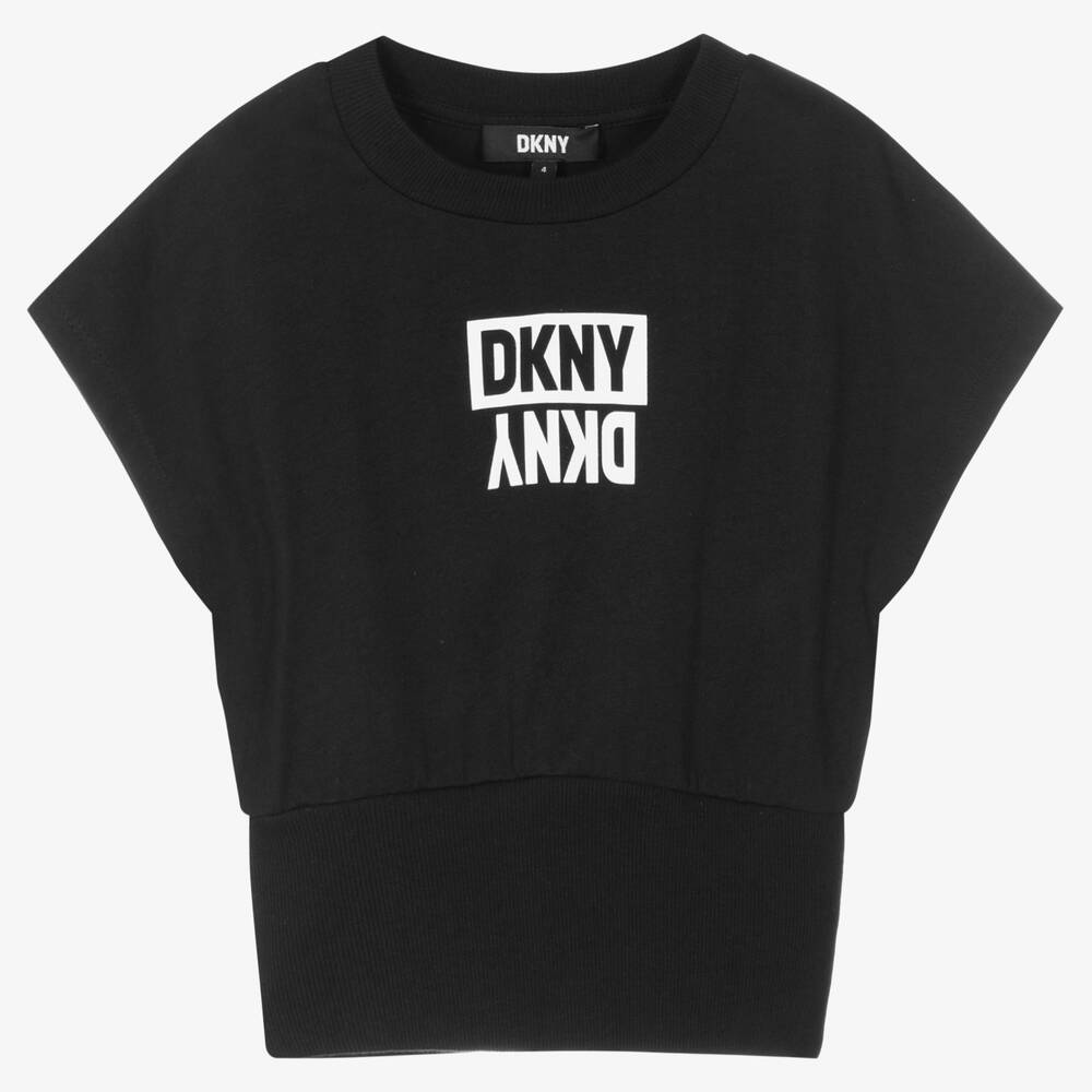 DKNY - تيشيرت قطن عضوي لون أسود للبنات | Childrensalon