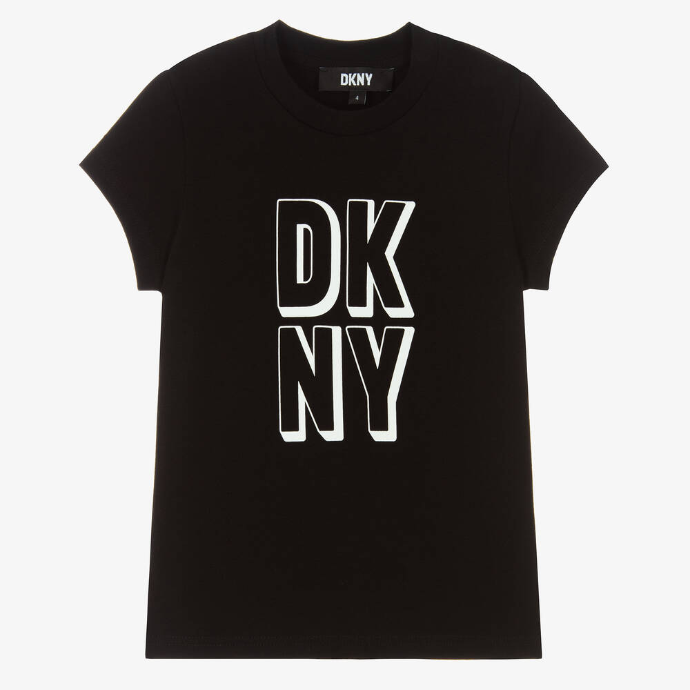 DKNY-Girls Black Cotton Logo T-Shirt | Childrensalon Outlet