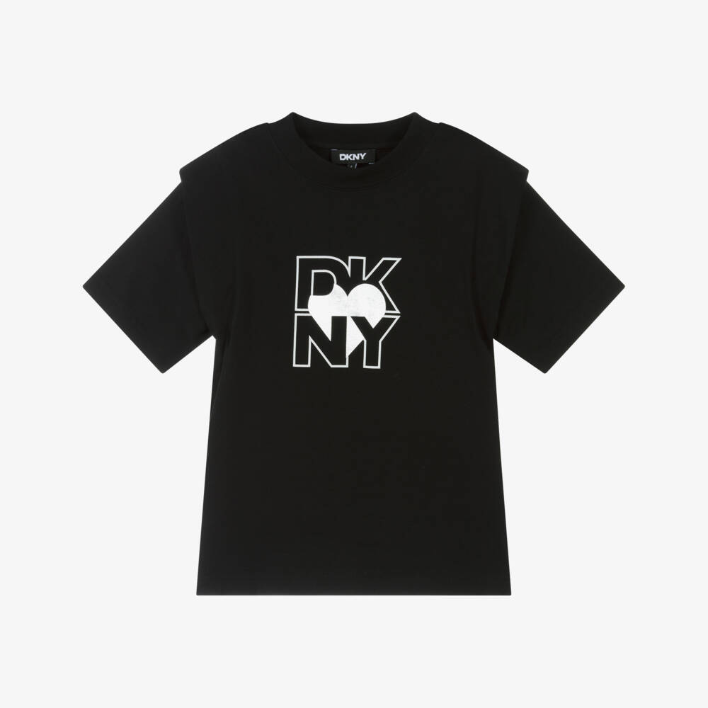 DKNY-تيشيرت قطن أسود للبنات بشعار الماركة | Childrensalon Outlet