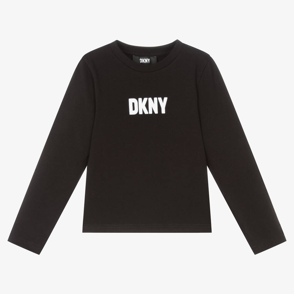 DKNY - توب قطن عضوي لون أسود للبنات | Childrensalon