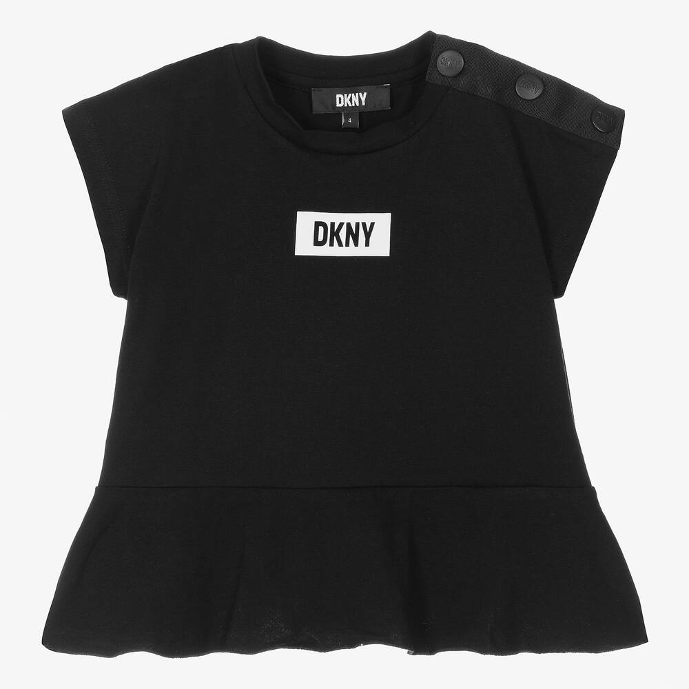 DKNY - توب قطن عضوي جيرسي لون أسود للبنات | Childrensalon