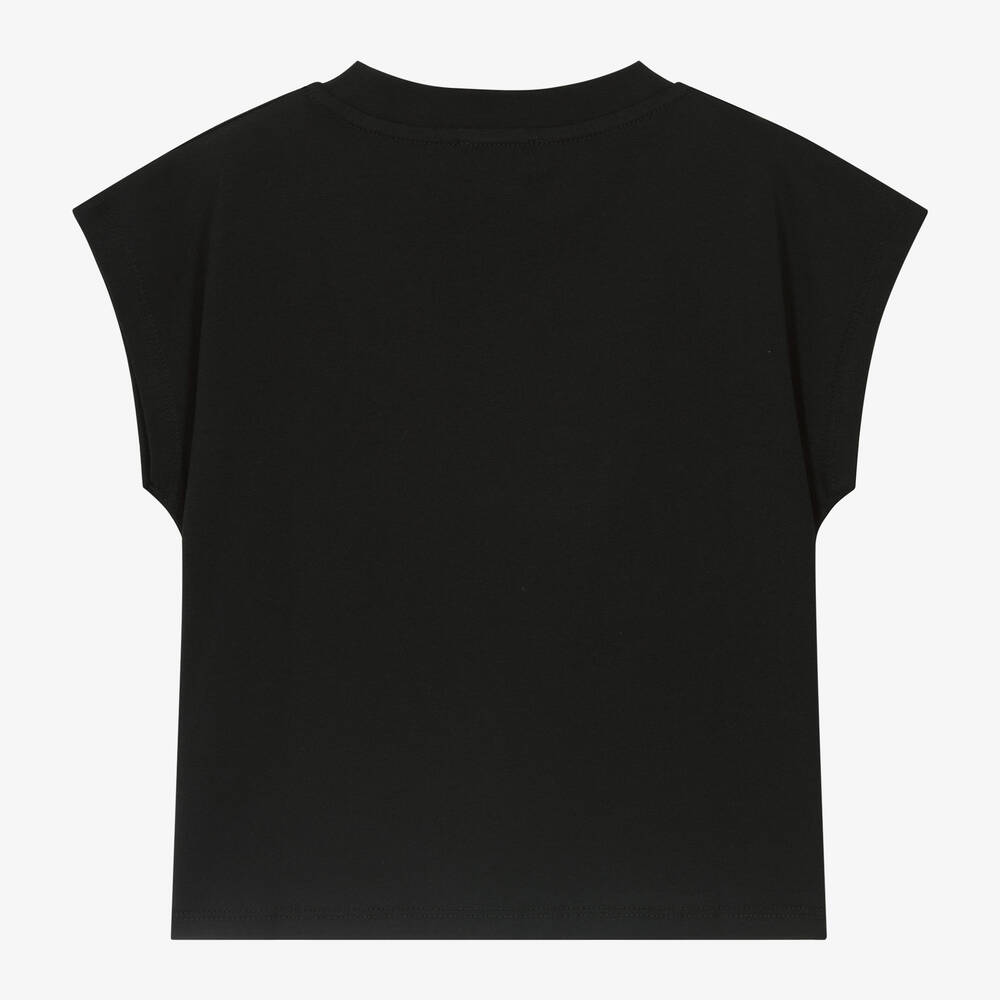 DKNY-Girls Black Cotton Studded T-Shirt | Childrensalon Outlet