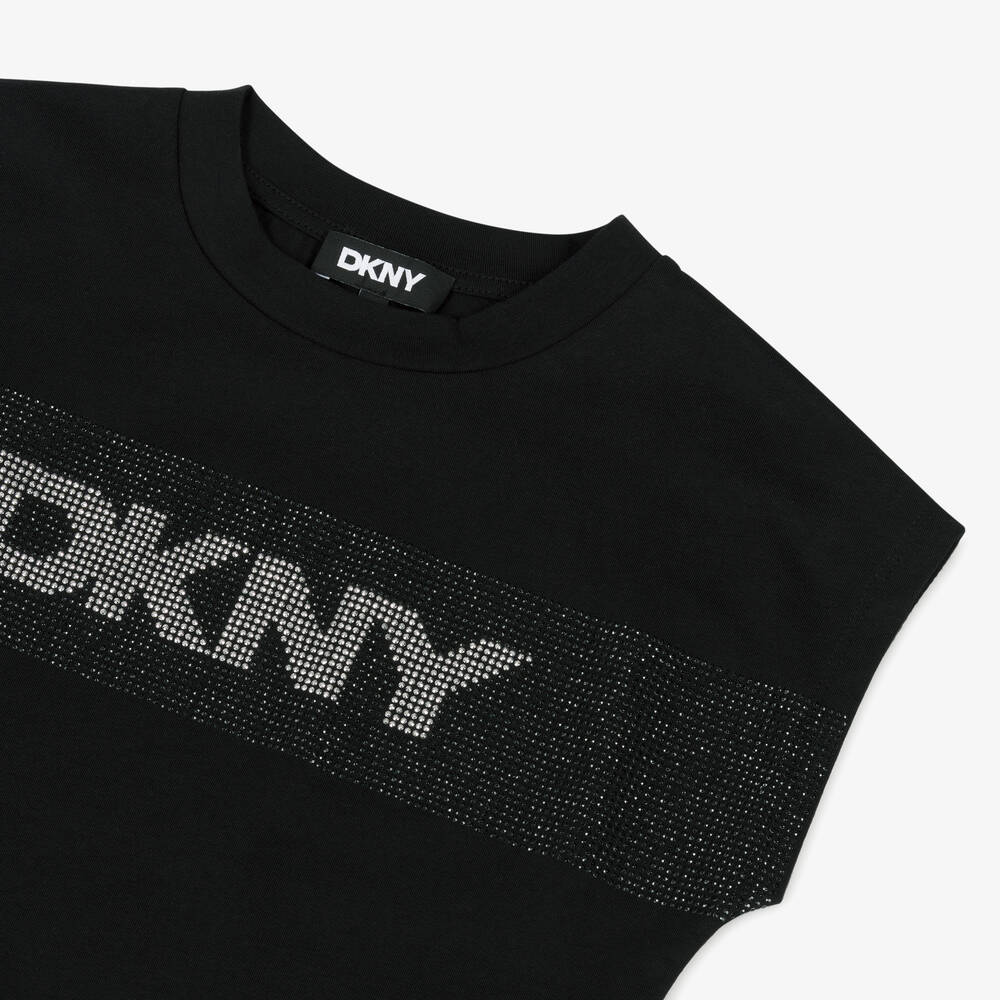 DKNY-Girls Black Cotton Studded T-Shirt | Childrensalon Outlet