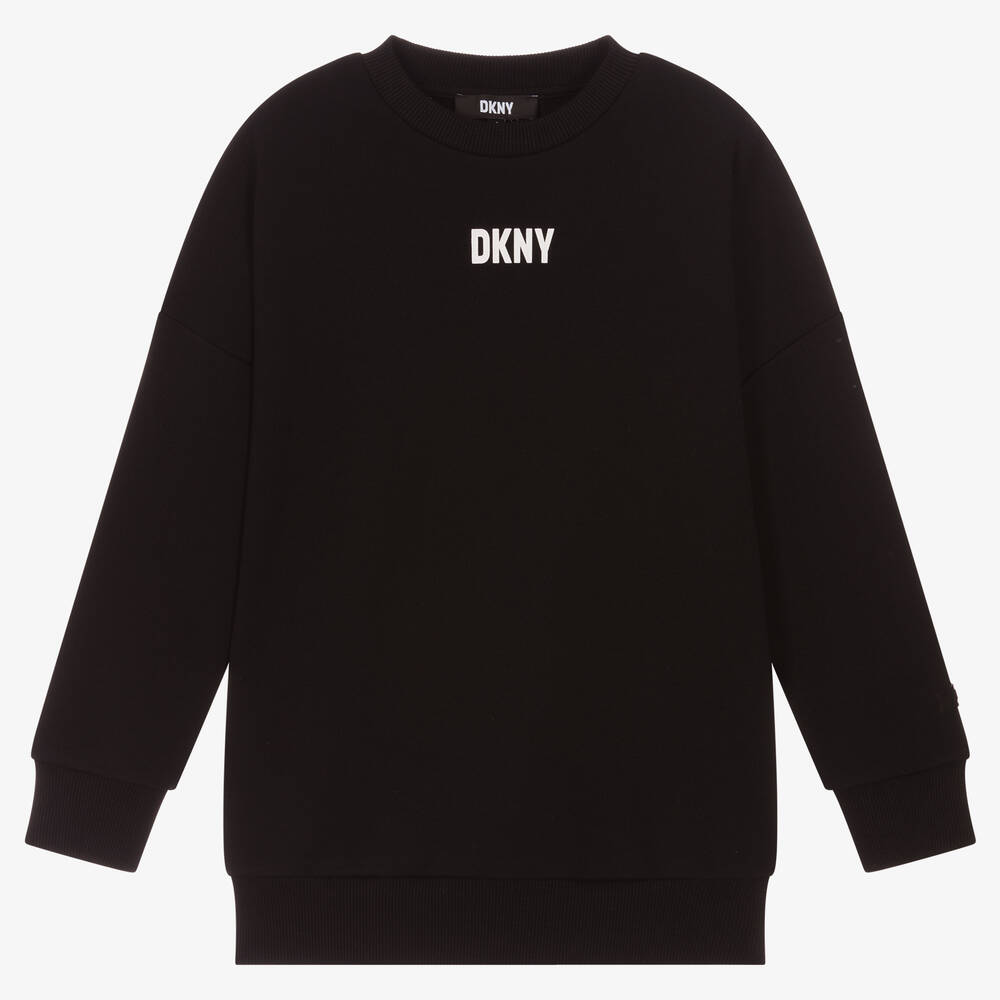 DKNY - Girls Black Cotton Sweatshirt Dress | Childrensalon