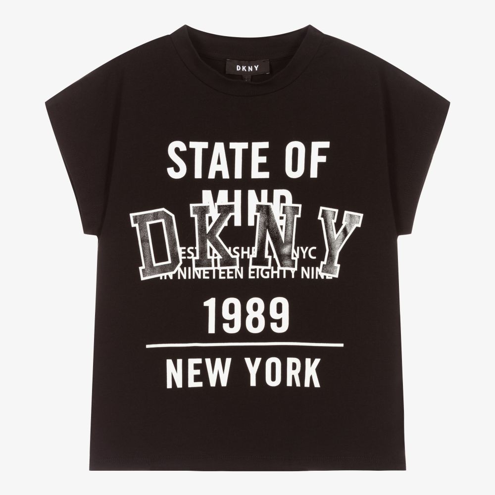 DKNY - Girls Black Cotton T-Shirt | Childrensalon