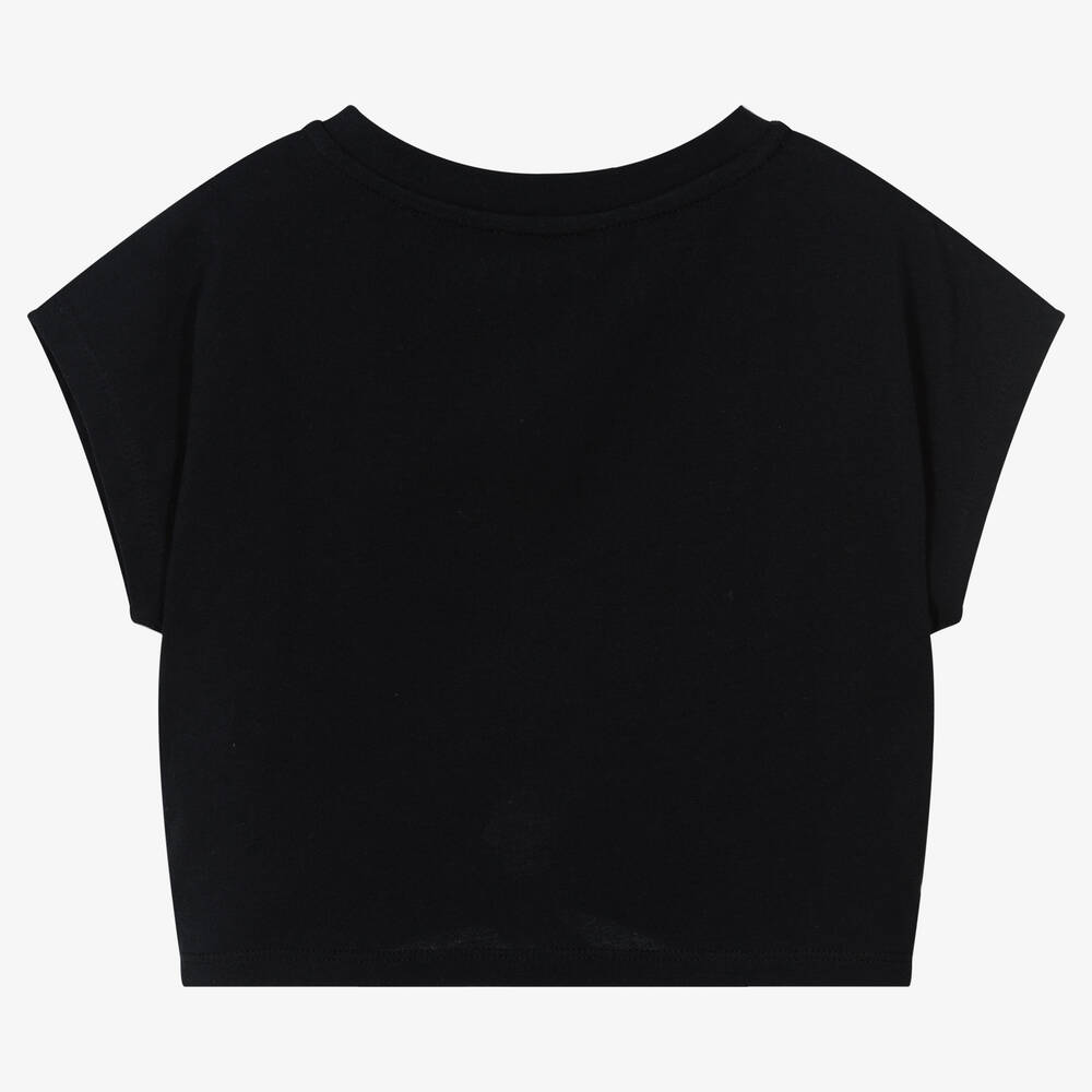 DKNY-Girls Black Cropped Logo T-Shirt | Childrensalon Outlet