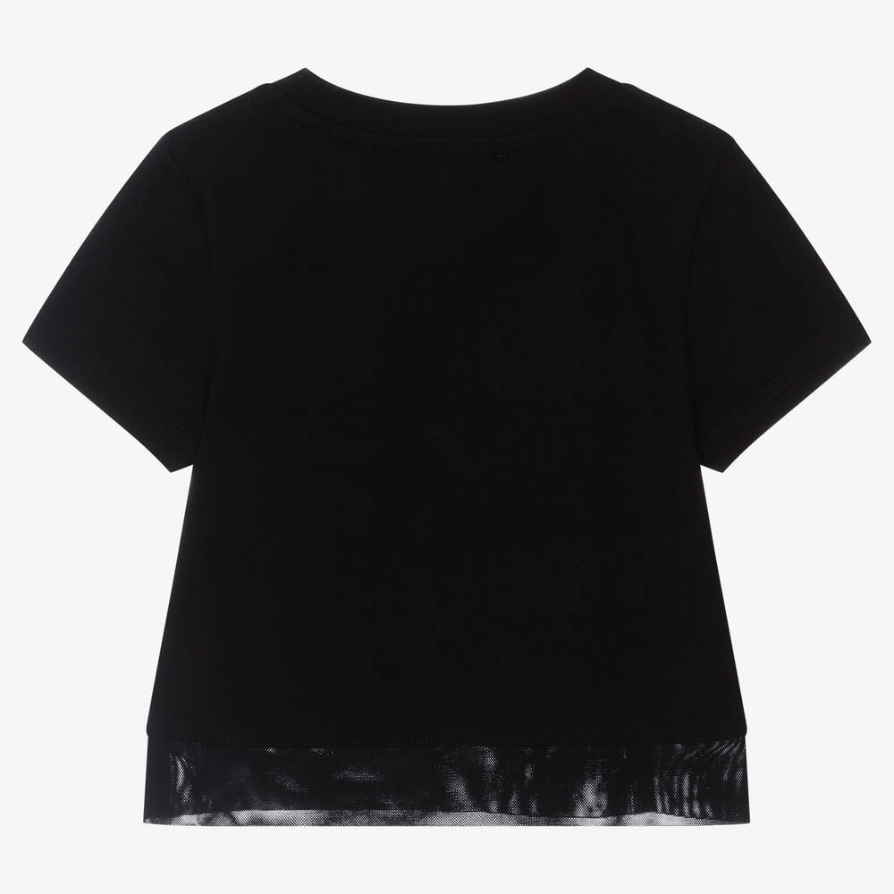 DKNY-Girls Black Cropped Logo T-Shirt | Childrensalon Outlet