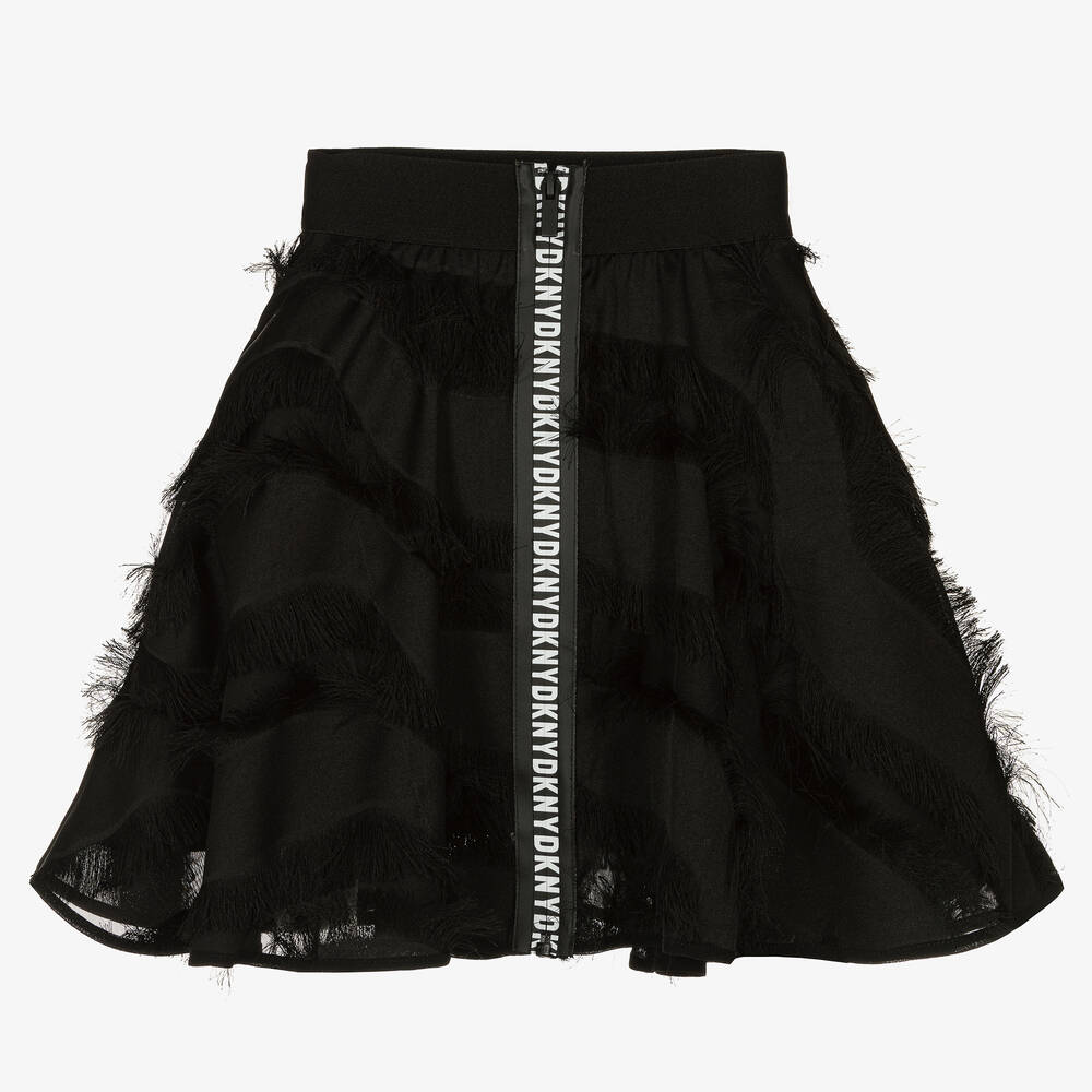 DKNY - Girls Black Frayed Logo Skirt | Childrensalon