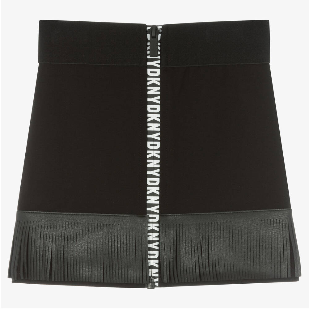 DKNY - Girls Black Fringed Logo Skirt | Childrensalon