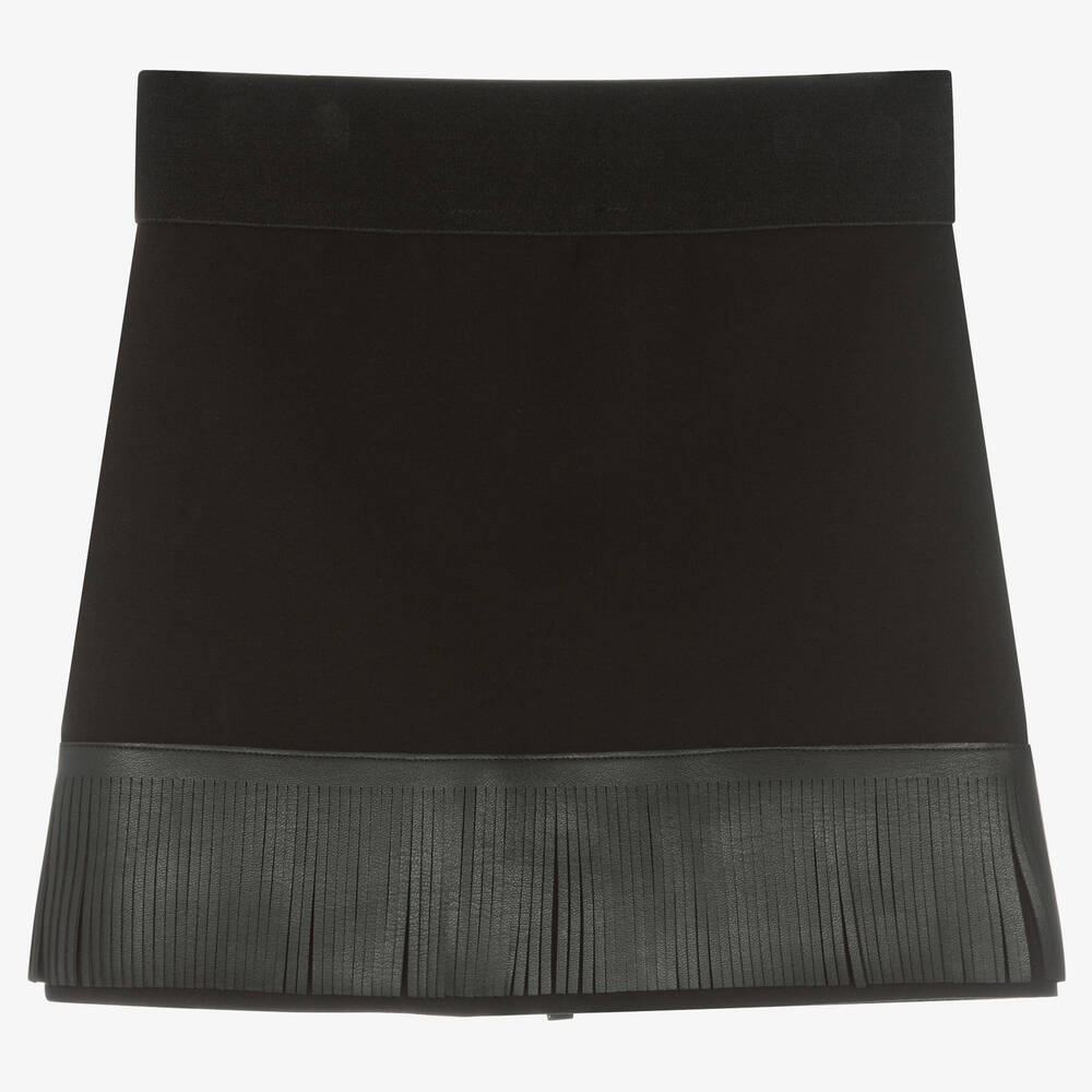 DKNY-Girls Black Fringed Logo Skirt | Childrensalon Outlet