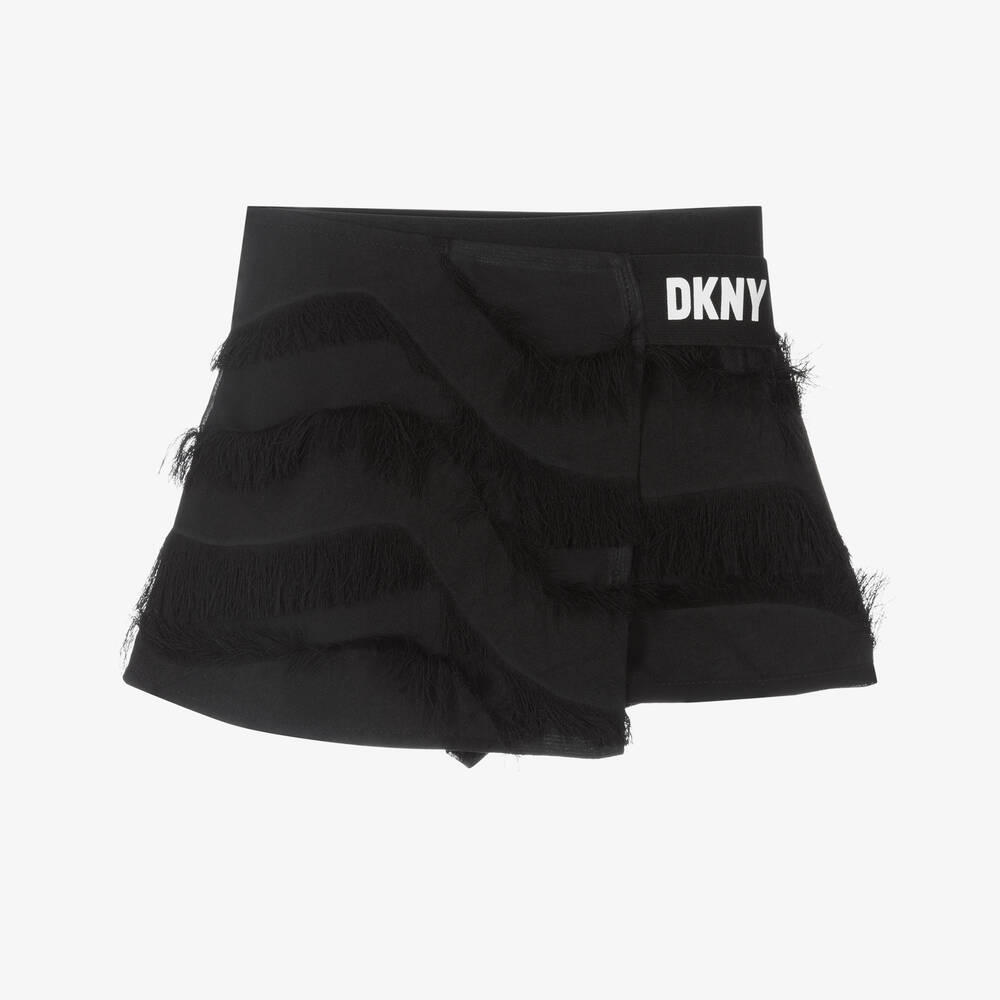 DKNY - Girls Black Fringed Logo Skort | Childrensalon