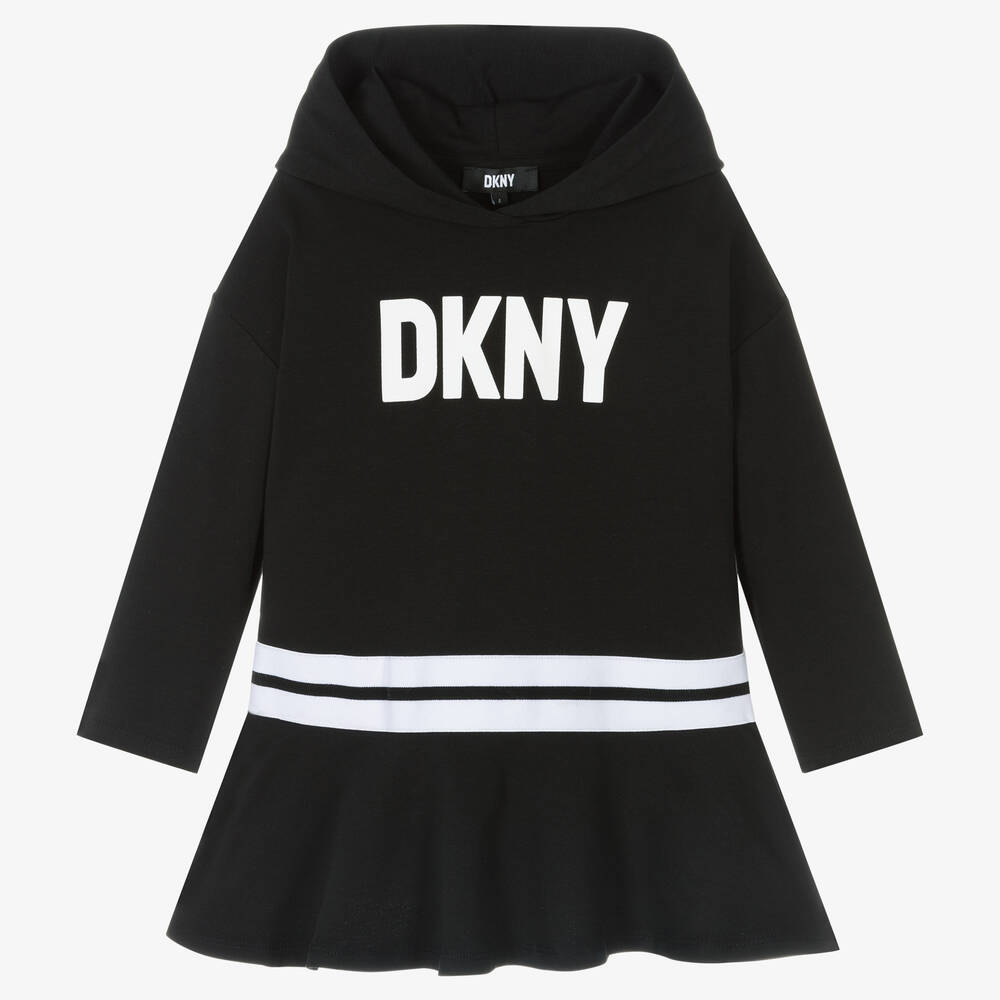 DKNY - Girls Black Hooded Logo Dress | Childrensalon