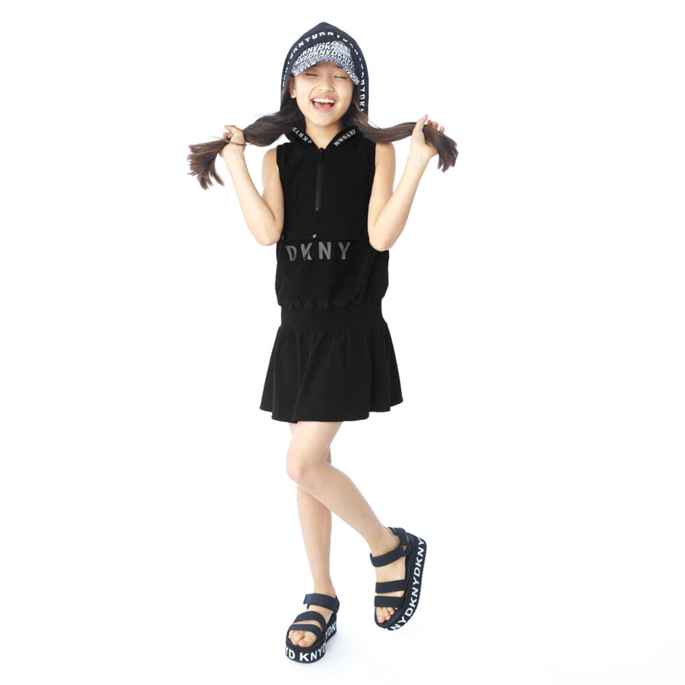 DKNY-Girls Black Hooded Zip Dress | Childrensalon Outlet