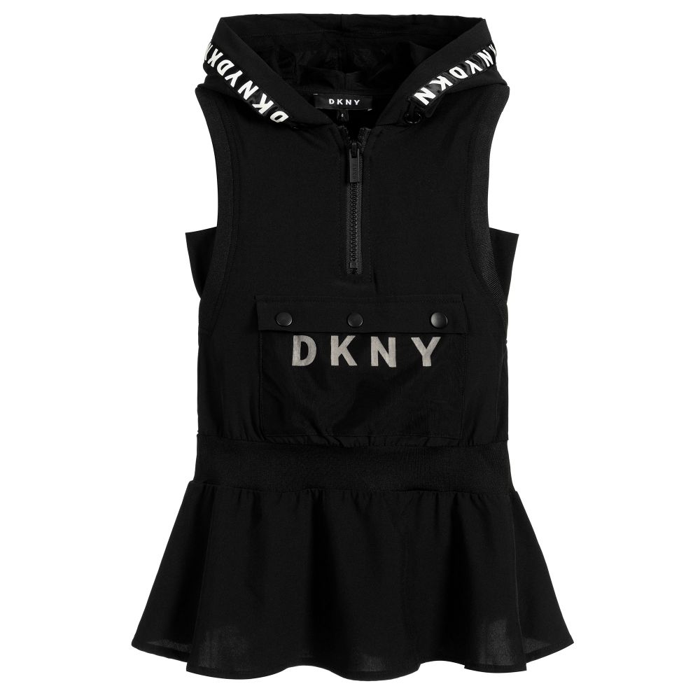 Girls Black Hooded Zip Dress