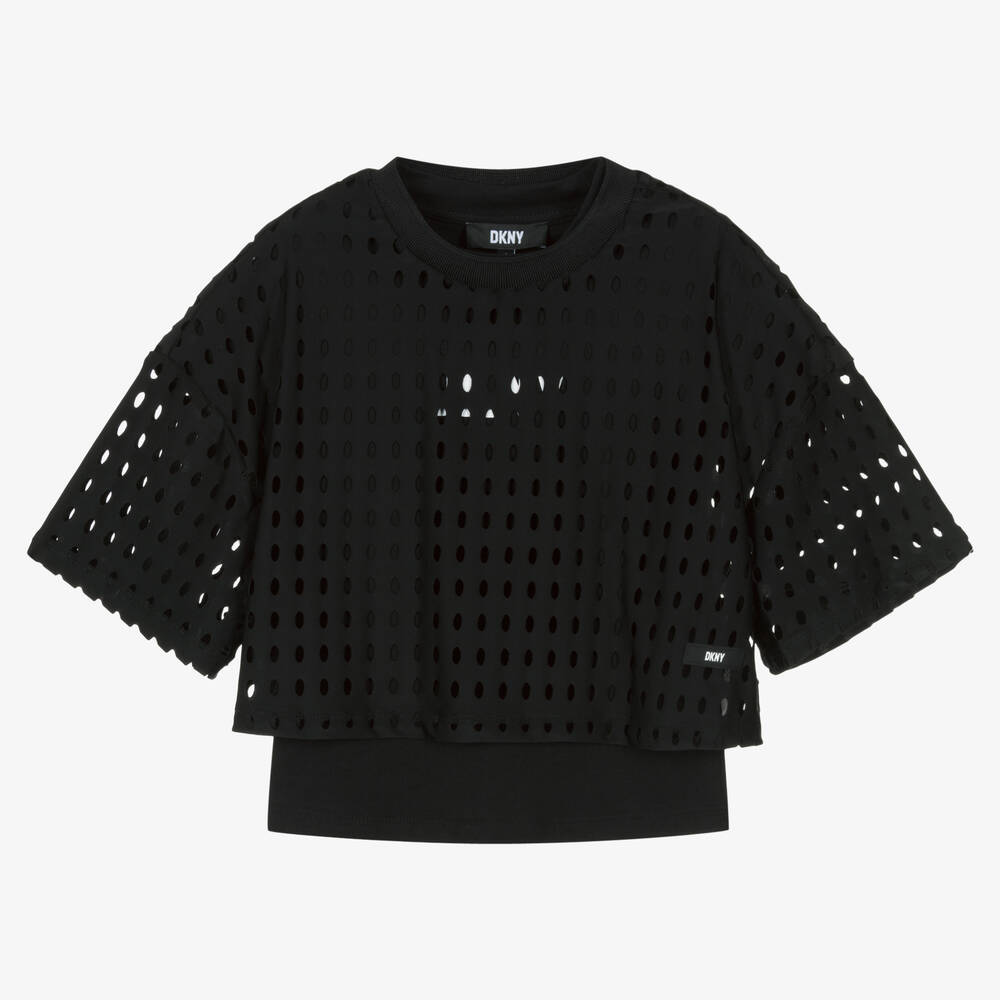 DKNY - Girls Black Jersey 2-in-1 T-Shirt | Childrensalon