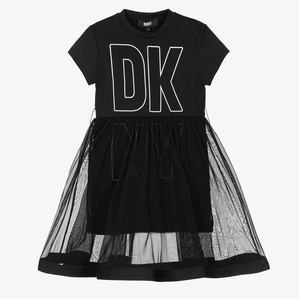 DKNY-Girls Black Jersey & Mesh Dress | Childrensalon Outlet